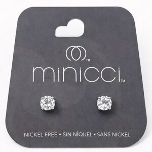 Minicci Clear CZ Stud Earrings 3/8” Nickel Free New